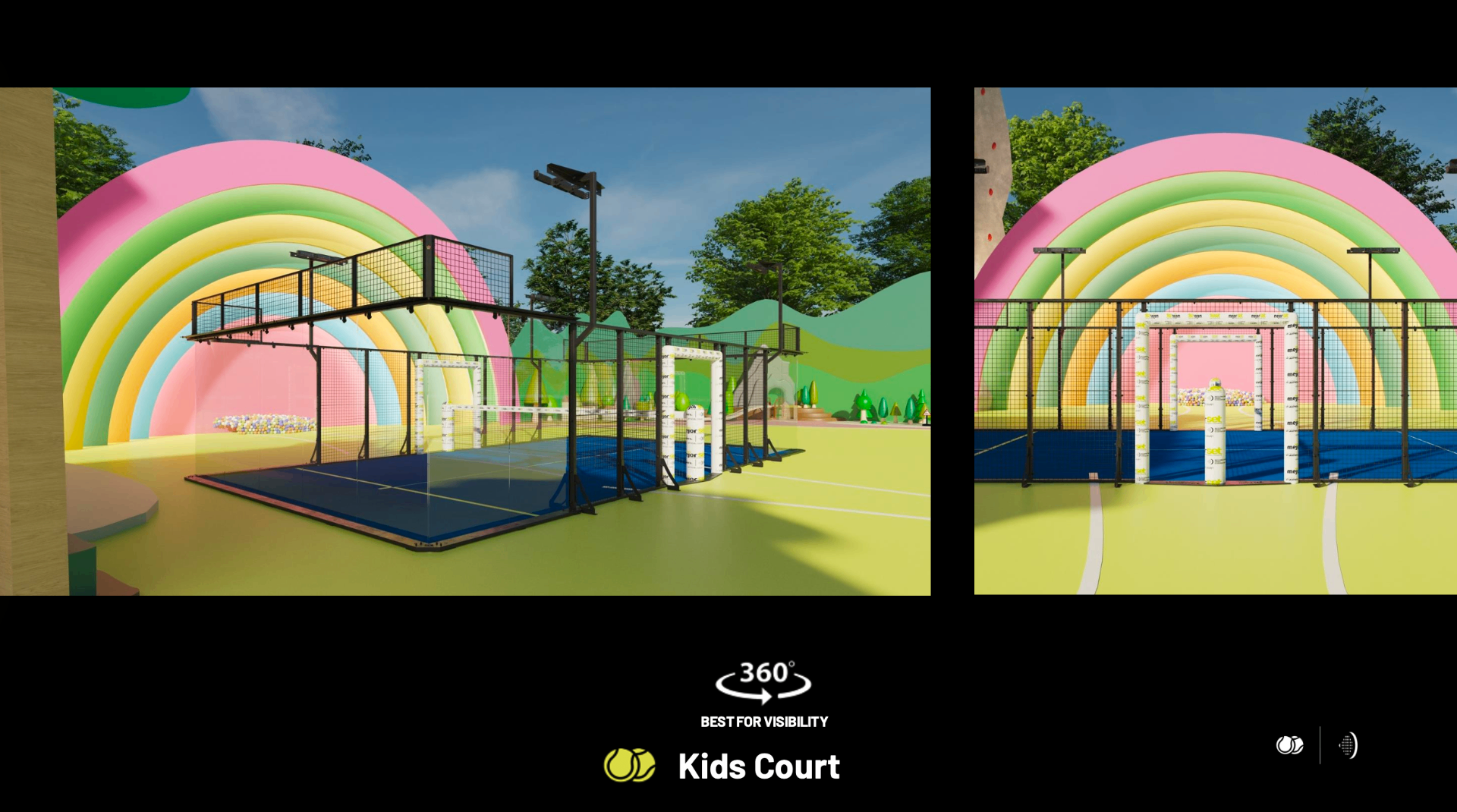 Kids Court 3D concept render with rainbow arches