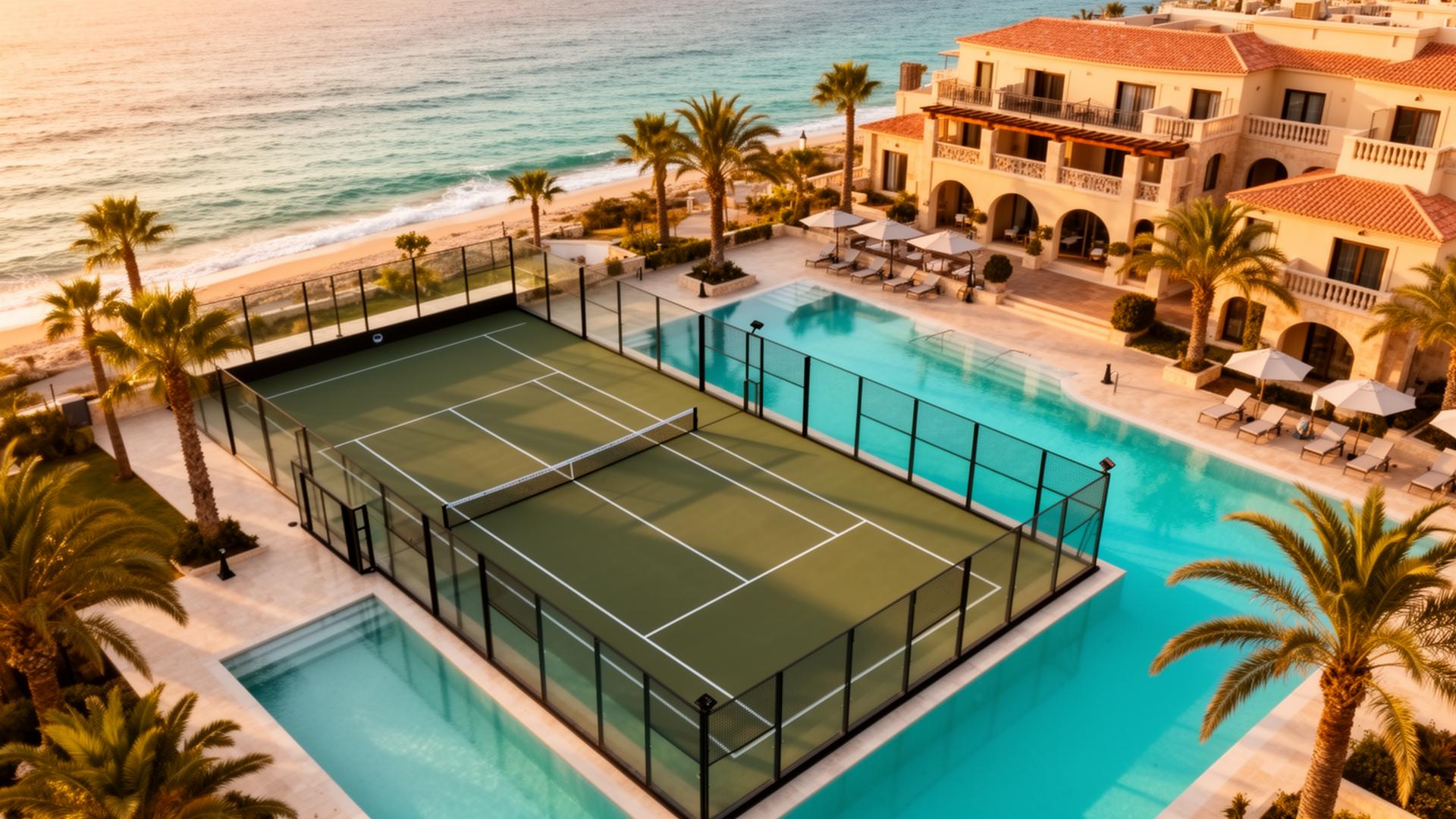 Padel court at a Cyprus seaside resort